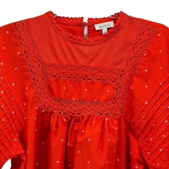 Ella Moss Balloon Sleeve Top Women's S Lyra Boho Crochet Prairie Peasant Blouse - Picture 11 of 11